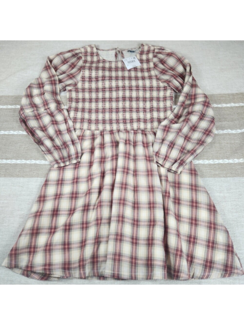 American Eagle Women's Plaid Smock Waist High Neck Mini Dress Size S